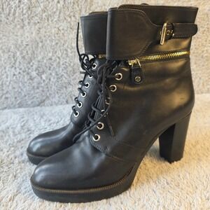 Bruno Premi Italian Black Leather Ankle Boots Womens EU 40 High Heel Lace Up 9.5